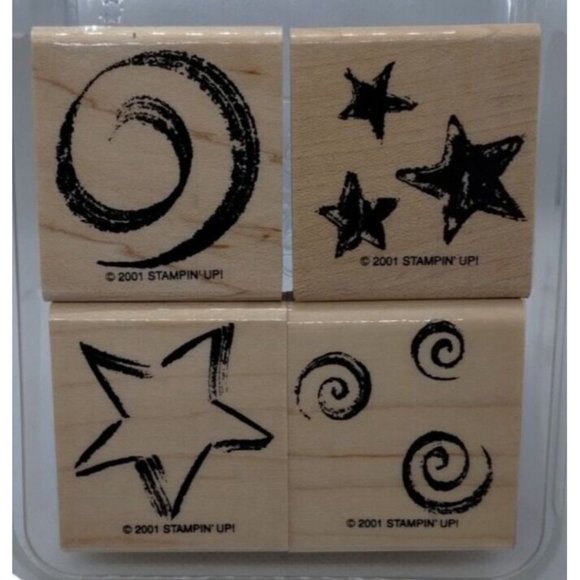 Stampin Up Star and Swirls 4 Piece Rubber Stamp Kit Mounted Shapes Symbols - Picture 4 of 5